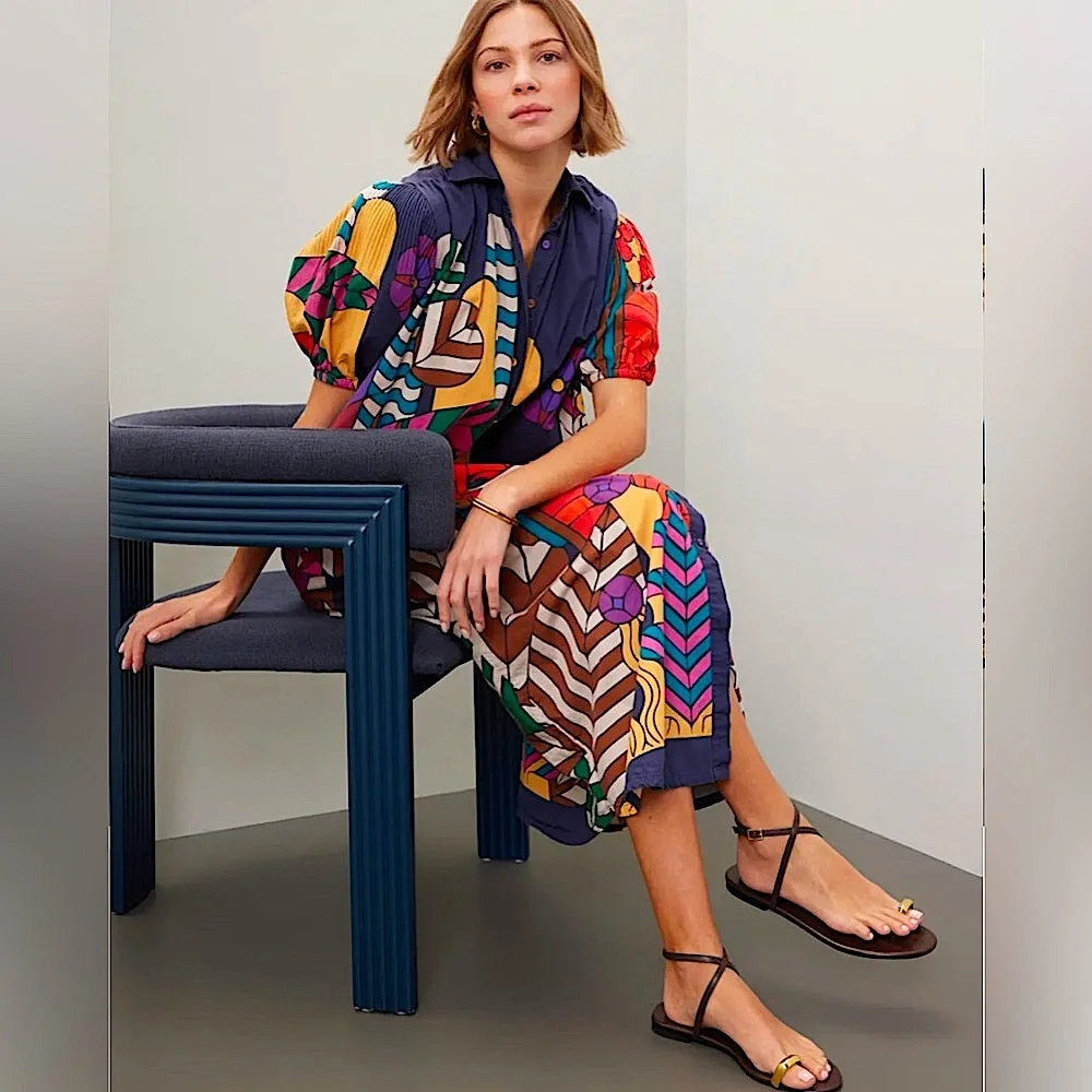 CAROLINA K Geometric Cotton Button Front
Valerie Pleated Kaftan Gown Dre… - Picture 5 of 12